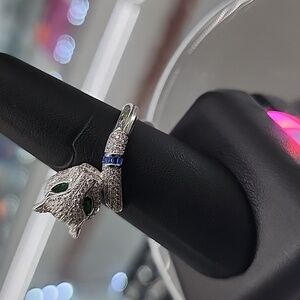 925 Sterling Silver Panther Ring – CZ Stones & Green Eyes | NWT